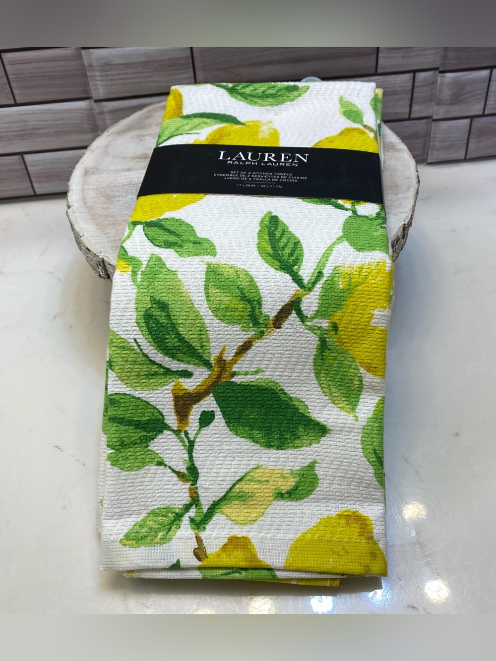 Ralph Lauren Lemon Print Kitchen Towel in Yellow and Green